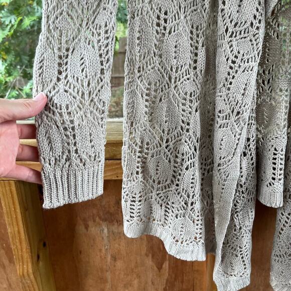 14th & Union Longline Open Front Crocheted Cardigan In Oatmeal Size M. NEW. - Picture 3 of 8